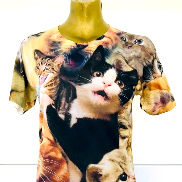 RAGE ON! Fun CAT Photo Print Top Size XS - Picture 1 of 11